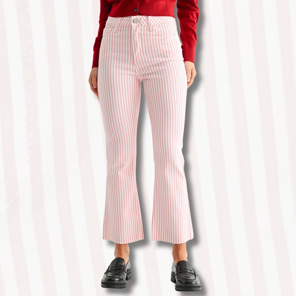 FRAME Le Crop Mini Boot Striped Jeans - Pink/White - Size 30